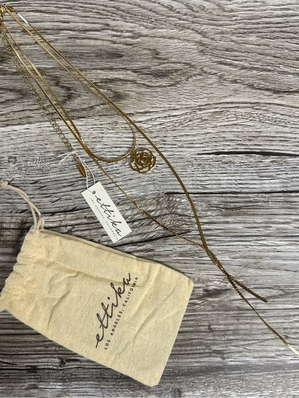 ettika 18k Gold Lariat Rose Charm Layered Necklace
